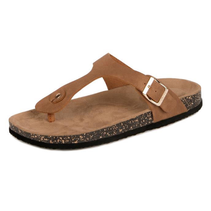 totes® Ladies PU Buckle Toe Post Tan Extra Image 2